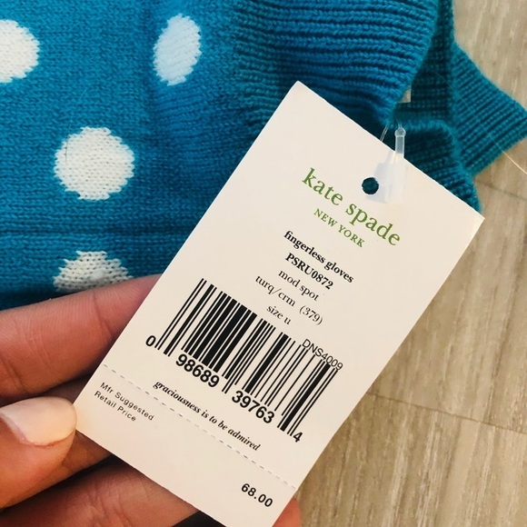 NWT Kate Spade Knitted Blue Polka Dot Fingerless Gloves Swifty - Picture 4 of 4